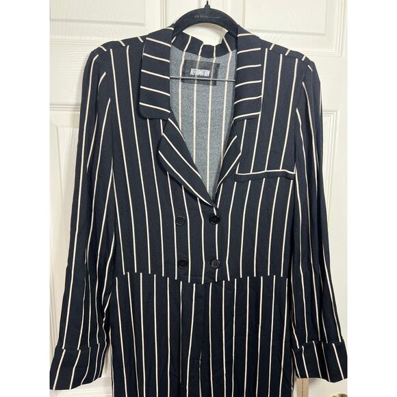 Reformation Black Long Sleeve Pinstripe V Neck Jumpsuit Women's Vacation Concert - Picture 2 of 8